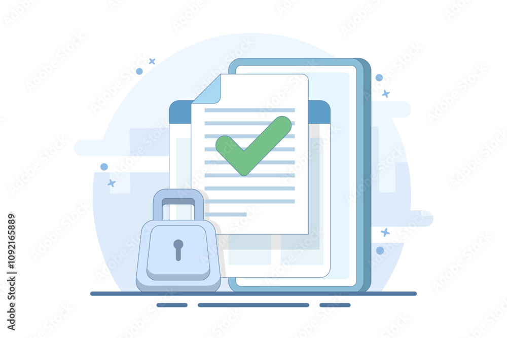 Poster document privacy protection concept. securing confidential online digital computer data on web elect
