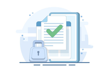 Document privacy protection concept. Securing confidential online digital computer data on web electronic documents and protecting confidential access to information, website privacy permission.