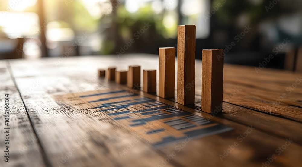 Aufkleber a close-up of wooden blocks arranged in ascending order on a table, symbolizing growth and progress 