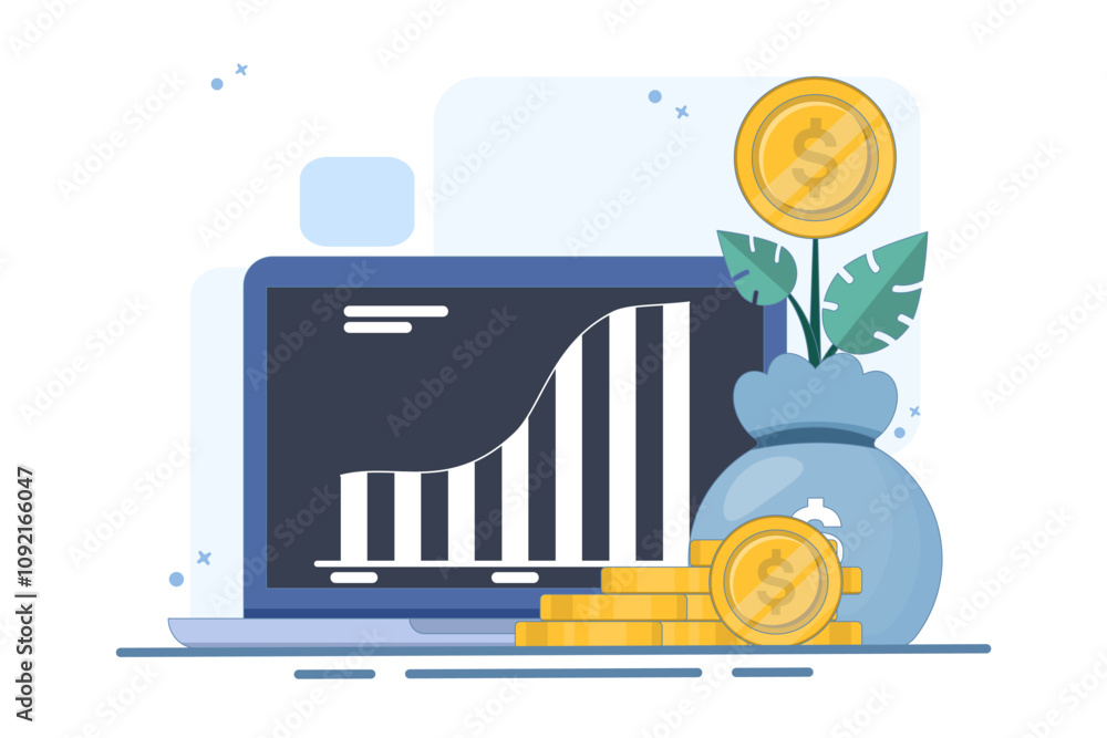 Aufkleber digital financial growth concept, online financial system analysis with computer or laptop, data ana