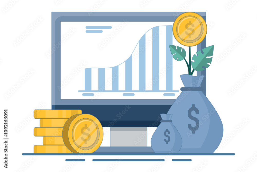 Aufkleber digital financial growth concept, online financial system analysis with computer or laptop, data ana