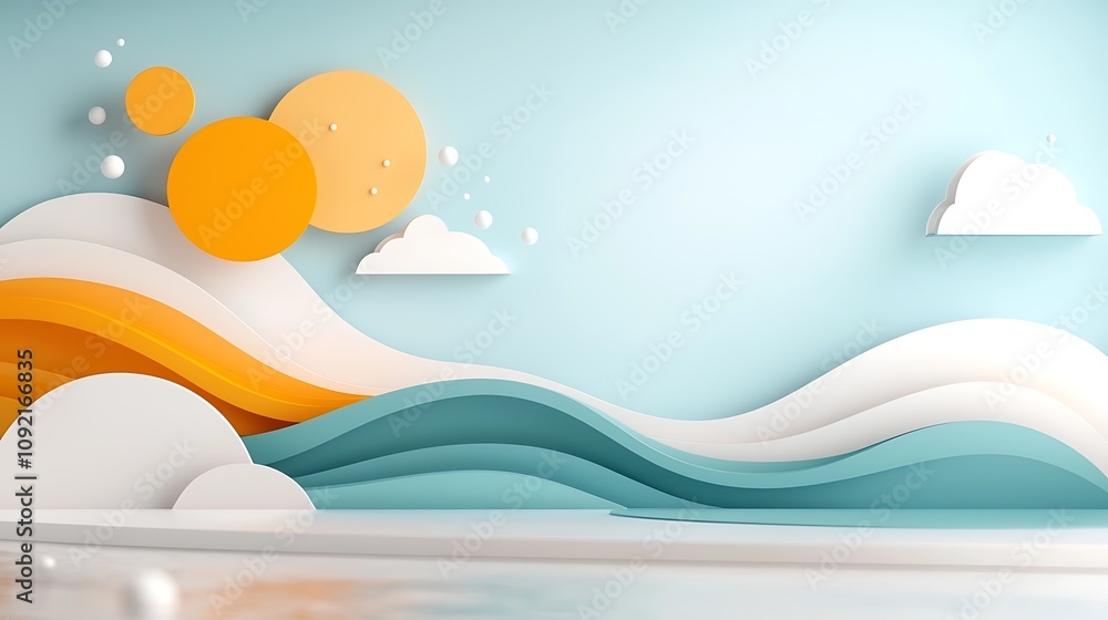 Poster surreal and minimalist digital art landscape scene with abstract mountainous terrain rolling wave li