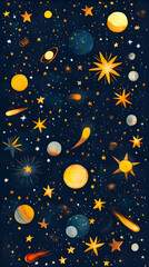 Fototapeta premium Whimsical Space Art Illustration with Colorful Stars and Planets in a Starry Night Sky