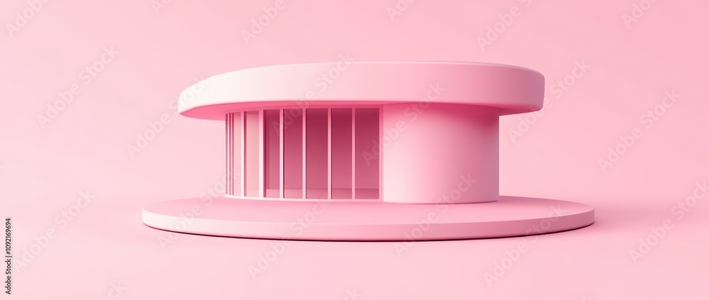 Leinwandbilder a stylized pink building with a curved design and open structure.