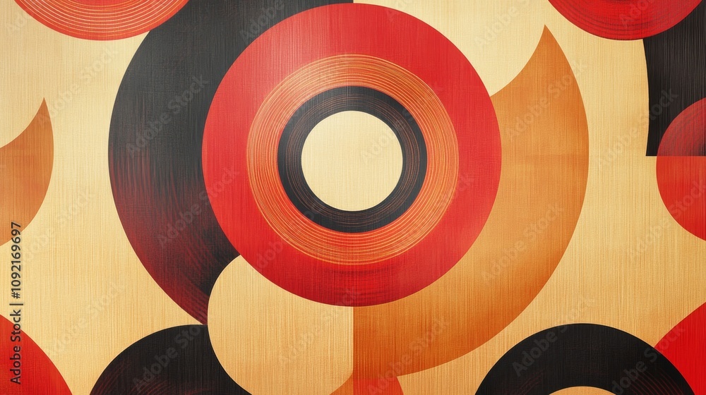 Poster Radiant New Year Unity - Abstract Geometric Design with Red and Gold Concentric Circles
