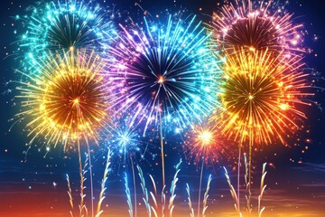 Fototapeta premium Festive Fireworks Display Celebration Party Night Sky Explosions