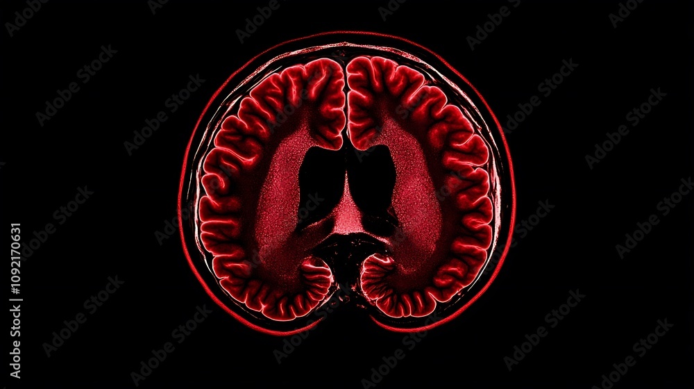 Poster glowing red brain anatomy scan showcasing the complexities of the human mind and its neurological pr
