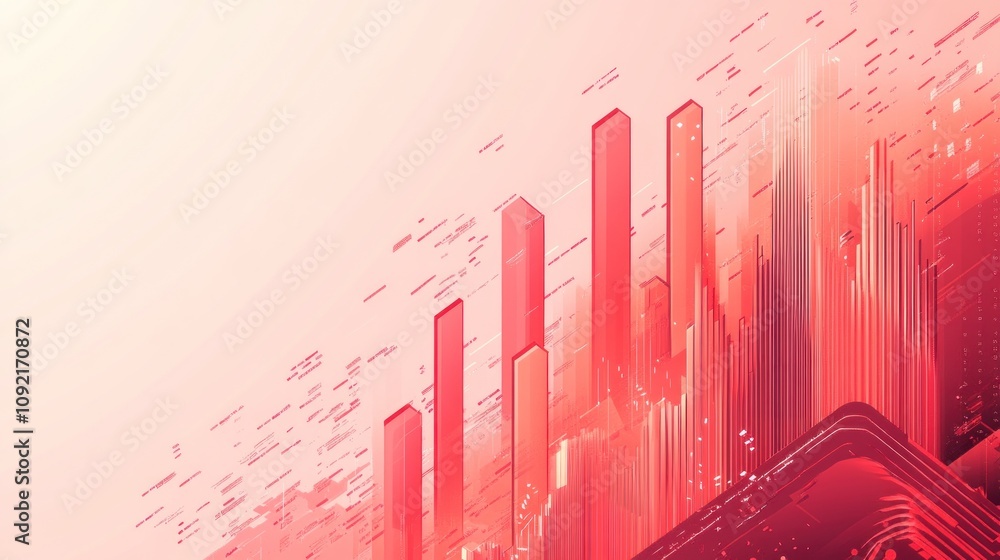 Poster Abstract graphic featuring tall structures in a gradient of red, symbolizing data growth.