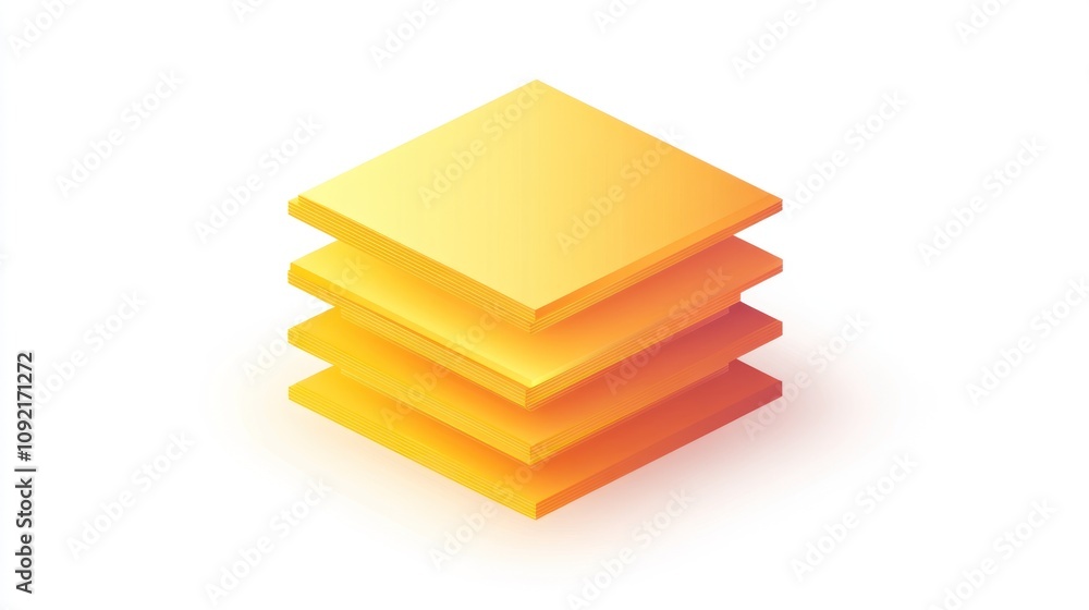 Poster A stack of four gradient yellow squares, symbolizing layers or organization.