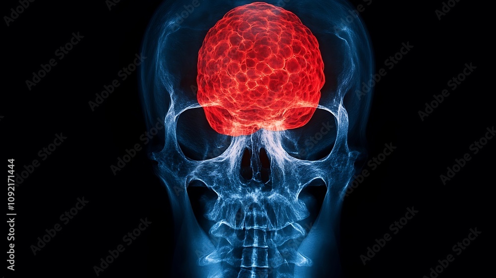 Poster detailed x ray scan of human skull revealing intricate brain structure and neural system anatomy for