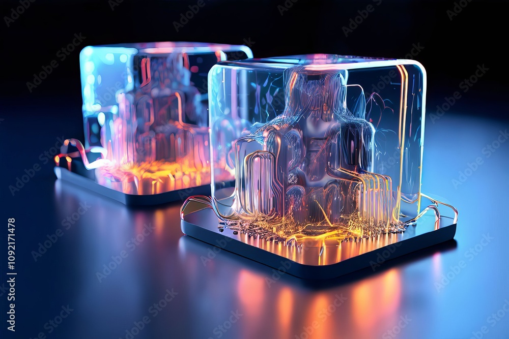 Poster digital quantum computing thought processes icy and slightly bit