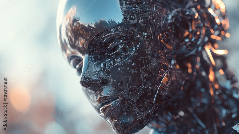 Poster 3d rendering artificial intelligence ai research of robot and cyborg development for future of peopl