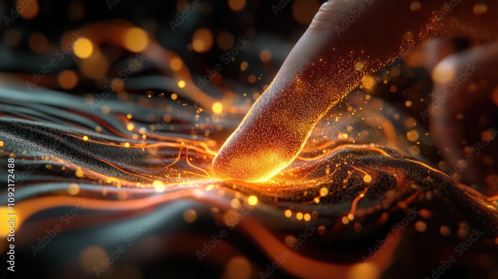 Poster a fingertip touching the digital realm: a moment of interaction in a world of information and data. 