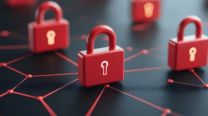 A glowing lock symbol integrated into a network grid with dynamic security visuals