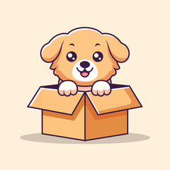 Cute Dog Playing In Box Cartoon Vector Icon Illustration. Animal Nature Icon Concept Isolated Premium Vector. Flat Cartoon Style