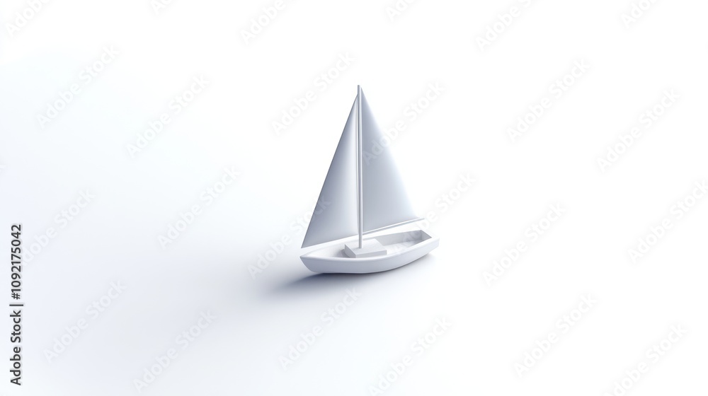 Poster a minimalist white sailboat model displayed against a plain background.