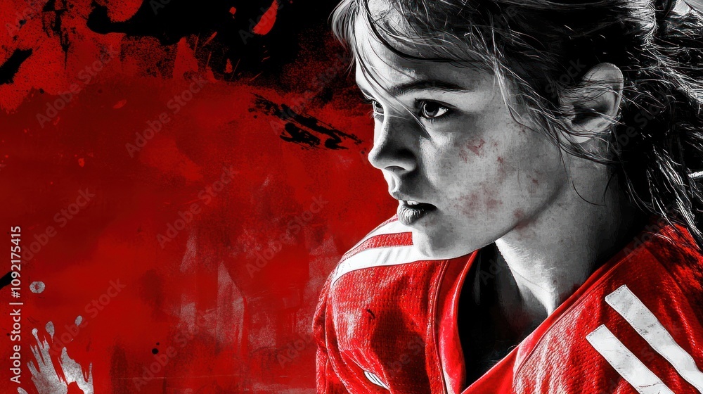 Poster a dynamic image of a determined athlete in action, showcasing strength and focus.