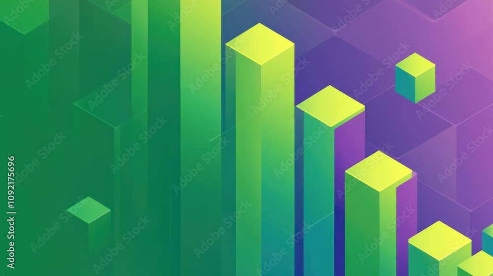 Poster Abstract graphic with green and purple bar-like shapes, suggesting growth or data visualization.