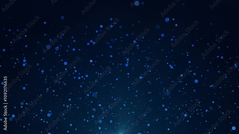 Aufkleber blue bokeh particles floating in the air on a dark background, horizontal composition. light rays on