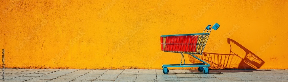 Poster showcasing minimalist shopping cart design in urban environment for enhanced simplicity