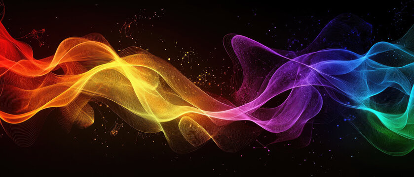 Colorful smoke waves create abstract art effect on dark background