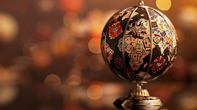 A collection of diverse cultural symbols forming a globe,Representing global unity and DIVERSITYEach symbol reflecting a different culture