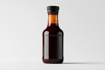 Dark sauce in glass bottle. Perfect for food packaging, labels, or restaurant menus.