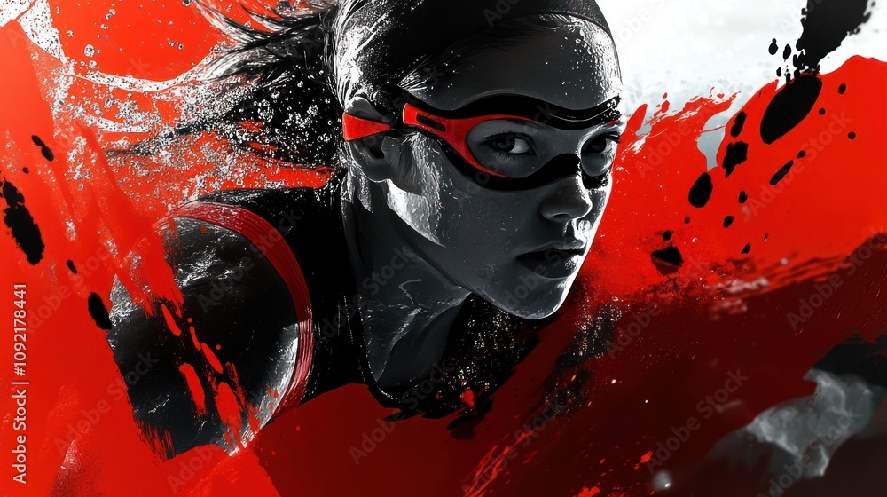 Poster A swimmer in action, showcasing determination and strength with dynamic splashes of color.