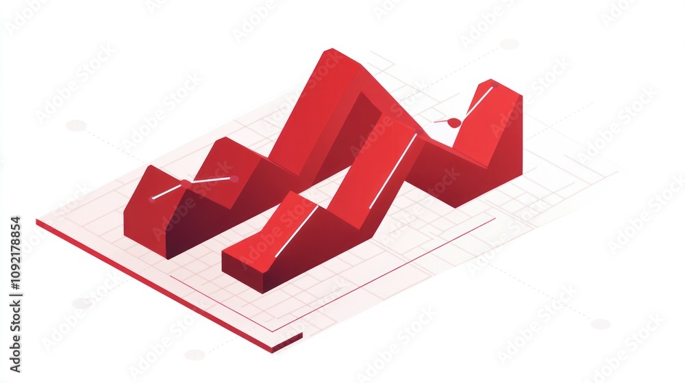 Aufkleber a stylized red 3d graph depicting fluctuating data trends.