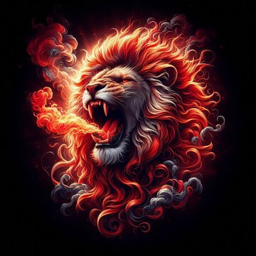 recommend clip art: Fierce Lion A majestic lion roaring with a fiery red aura and sm