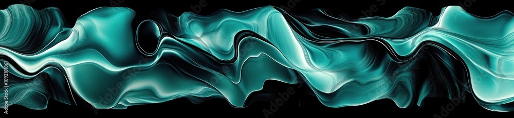 Poster Abstract teal and black wave design creating a fluid, dynamic visual effect.