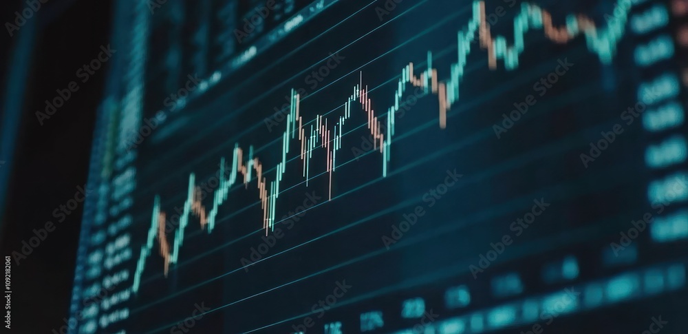 Poster A close-up of a financial chart displaying market trends and data analysis.