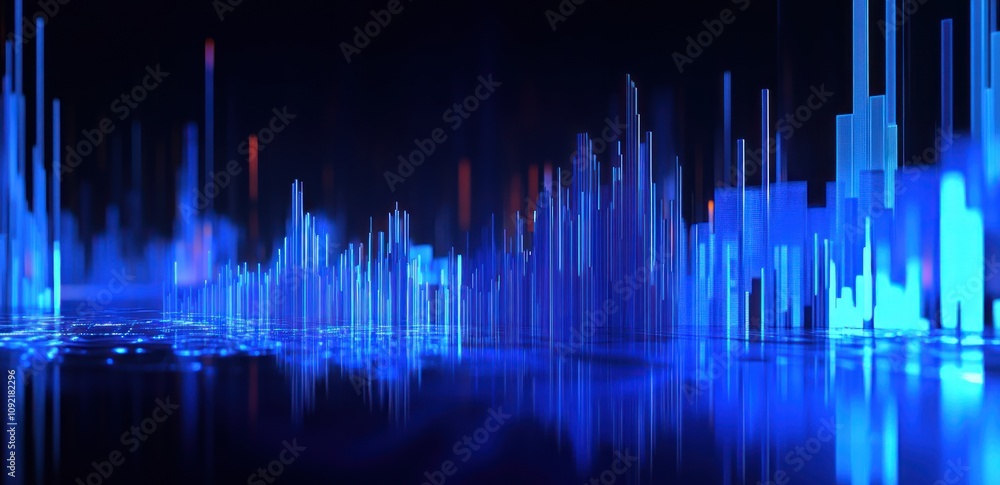 Aufkleber Abstract digital visualization with blue light and wave-like structures.