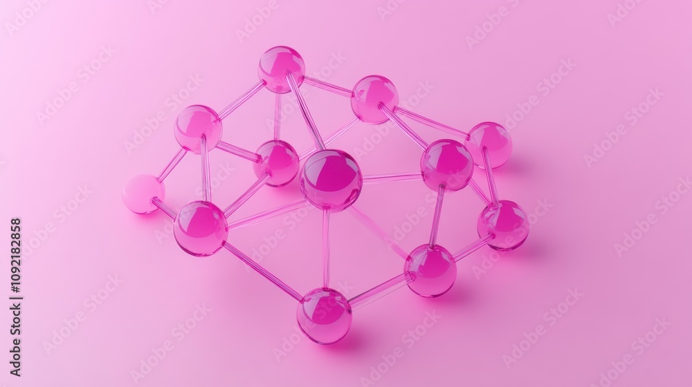 Aufkleber a 3d representation of interconnected spheres on a pink background, symbolizing networks.