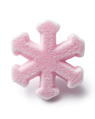 Obraz premium Pink snowflake-shaped sugar confection on white isolated background.