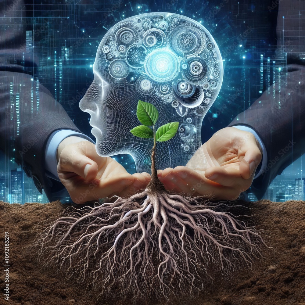Poster growing root patterns of deep thoughts
