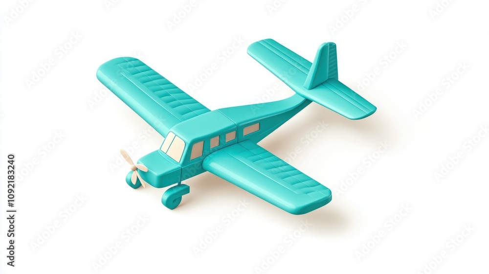 Aufkleber a stylized turquoise toy airplane designed for playful aesthetics and imaginative play.