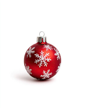 recommend clip art: Red Christmas ornament with snowflake design on a white isolated background.
