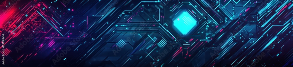 Aufkleber Abstract digital design with vibrant colors and geometric patterns for technology themes.