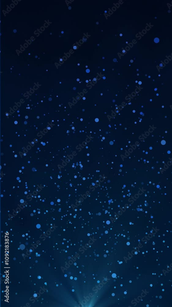 Aufkleber blue bokeh particles floating in the air on a dark background, vertical composition. light rays on t