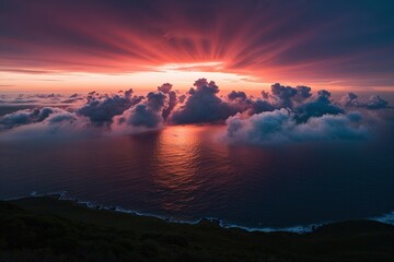 Fototapeta premium Vivid Emotional Sunset Clouds Above Coastal Scenery