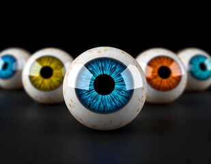 Colorful 3D Render of Human Eyeballs with Vibrant Irises