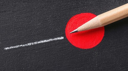 Artistic pencil drawing red circle on black canvas studio close-up