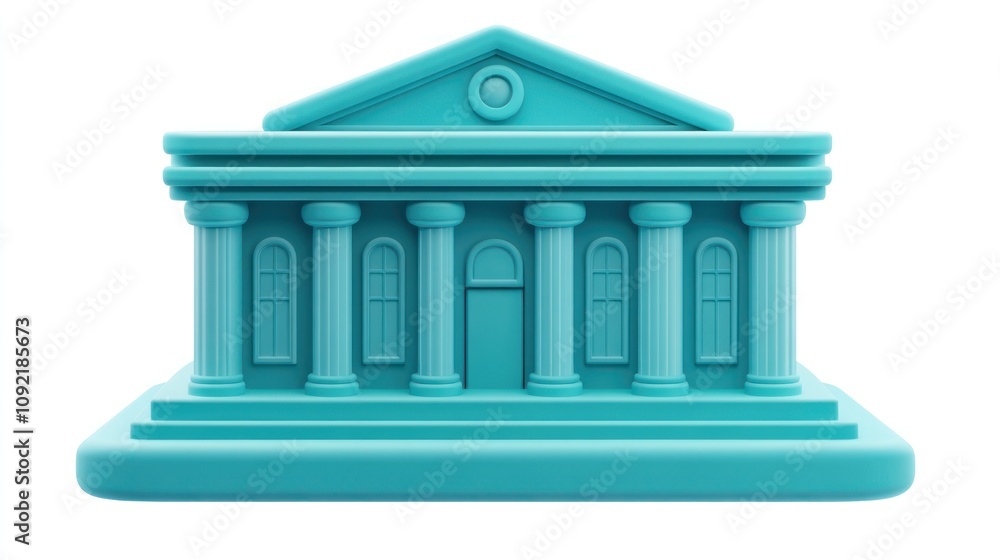 Poster A stylized teal building resembling a classic architectural structure with columns.