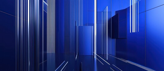 Fototapeta premium Modern wallpaper in cobalt blue with vertical lines and silver accents.