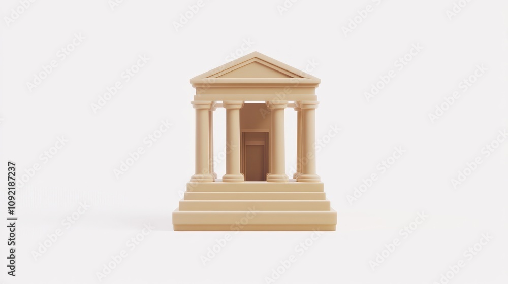 Poster a stylized representation of a classical building with columns, symbolizing government or law.