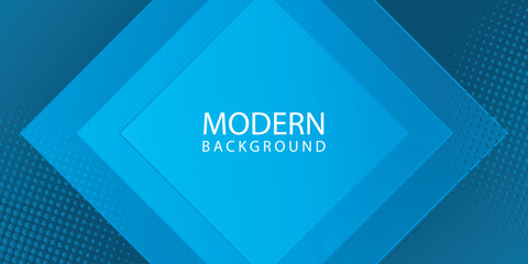 Abstract modern square bright blue geometric background with halftone blue dots