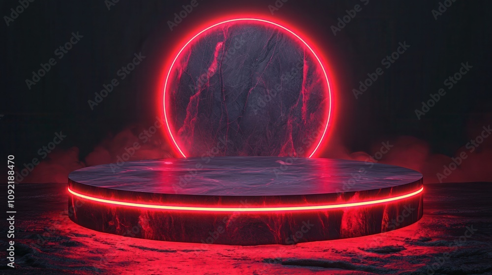 Poster dynamic neon circle stage abstract setting 3d rendering virtual space