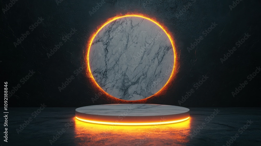 Poster illuminated circular display modern studio 3d art minimalist close-up design