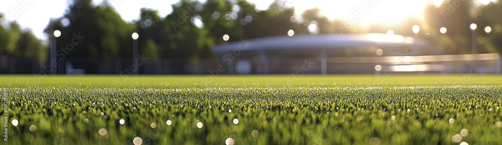 Aufkleber a close-up of a well-maintained sports field with a blurred background of facilities.